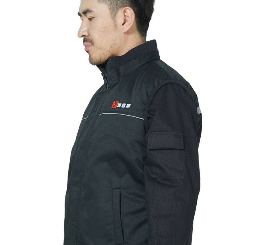 德师傅工作服马甲模特侧面展示图