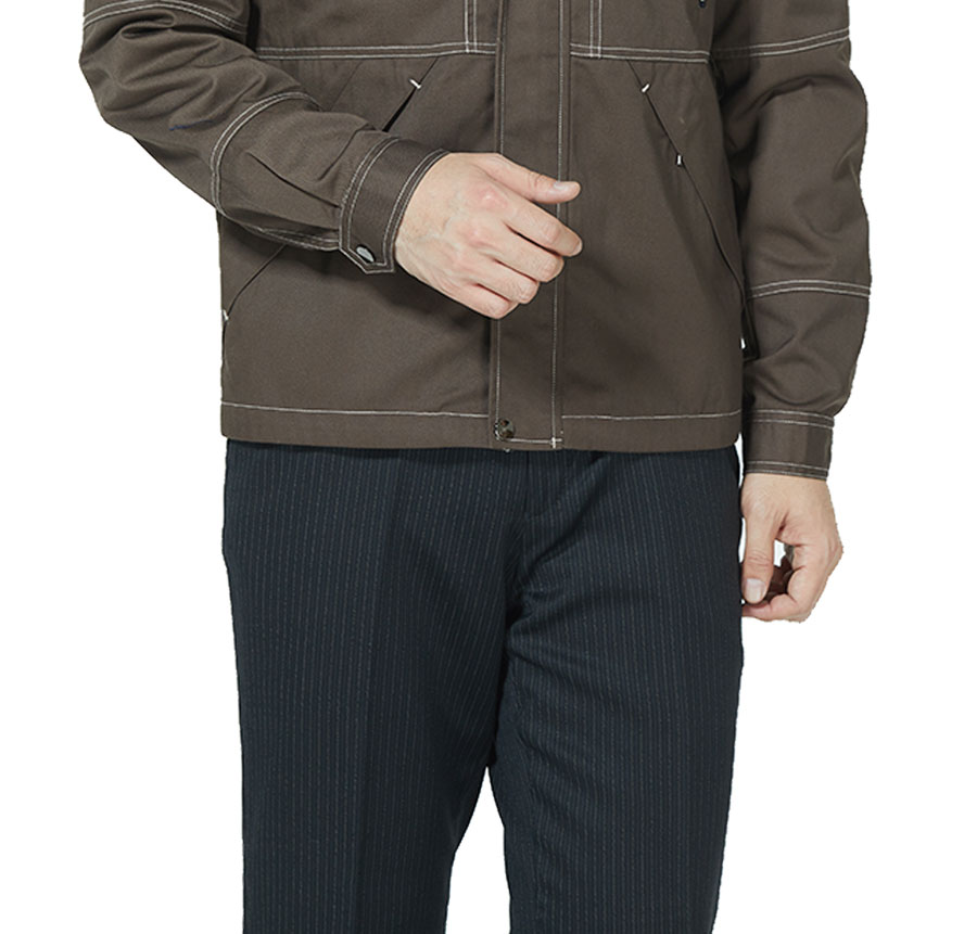 棕色纯棉工作服模特展示图下半身