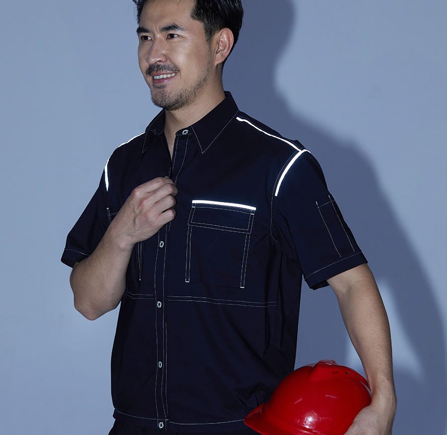 新款夏季翻领时尚工作服反光展示