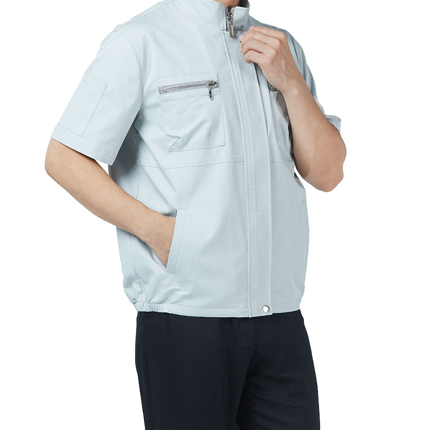 夏季立领纯色半袖工作服模特展示图